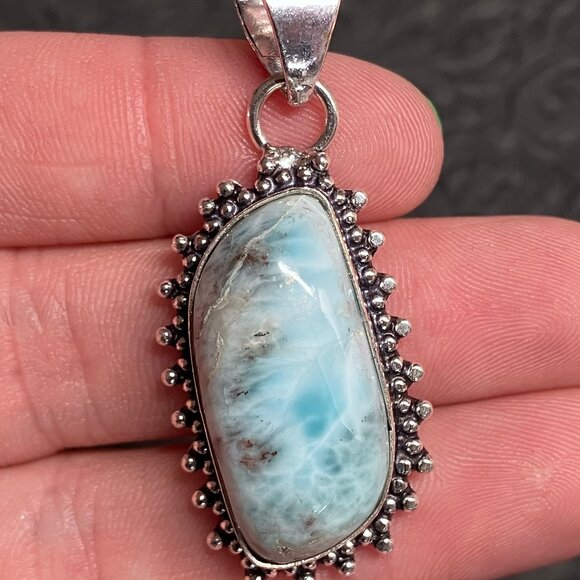 Natural Larimar Pectolite Pendant Stone Crystal Jewelry - Picture 8 of 8